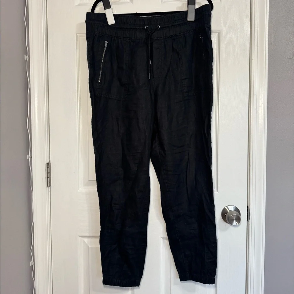 Athleta 100% Linen Cabo Linen Jogger Pants Women's Black Athleisure 16 EUC - Picture 2 of 6